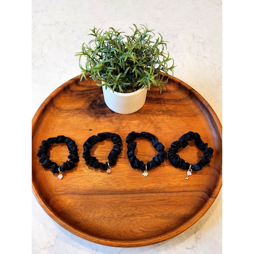 🖤 Satin Scrunchie Set – Luxe Charm Edition (Black)